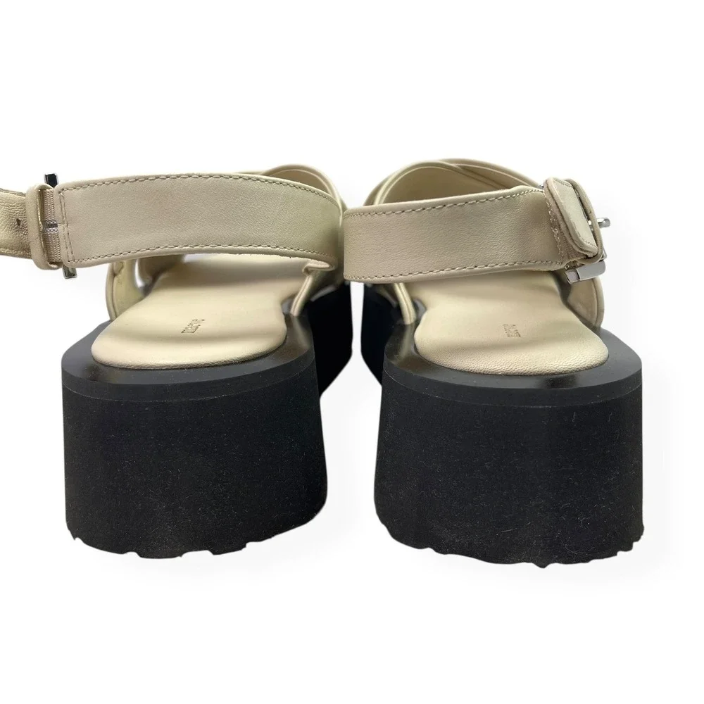 NWT Anthropologie Maeve Chrissy Platform Buckle Sandals Cream‎ Leather Sz 9 $140